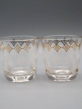 Vtg Jeanette Glass Atomic Starburst Whiskey Rocks Glasses Tumblers MCM Barware